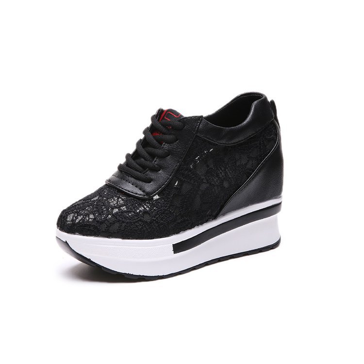 Spring And Summer Mesh Shallow Mouth Round Toe Sponge Cake With Rubber Lace-Up Shoes