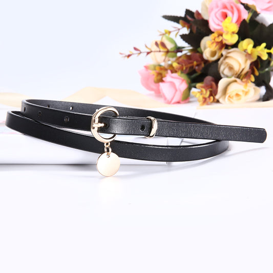 Thin Belt Retro Alloy Buckle Cowhide Decorative Dress Belt