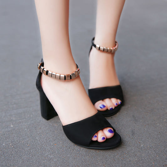 One Word Buckle  Toe Sandals Women Korean Style Thick Heel