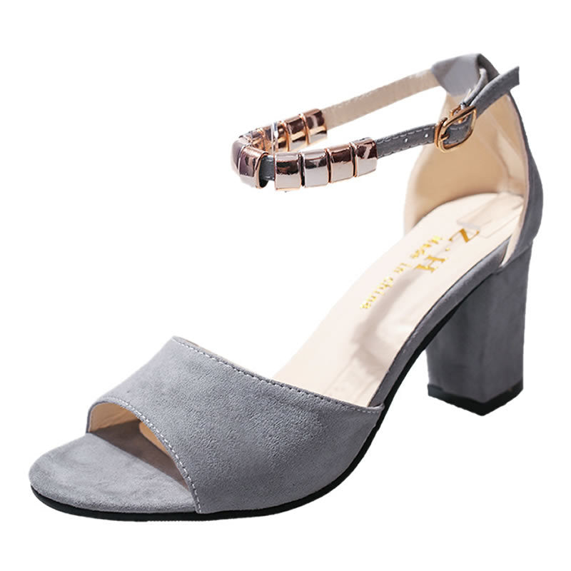 One Word Buckle  Toe Sandals Women Korean Style Thick Heel