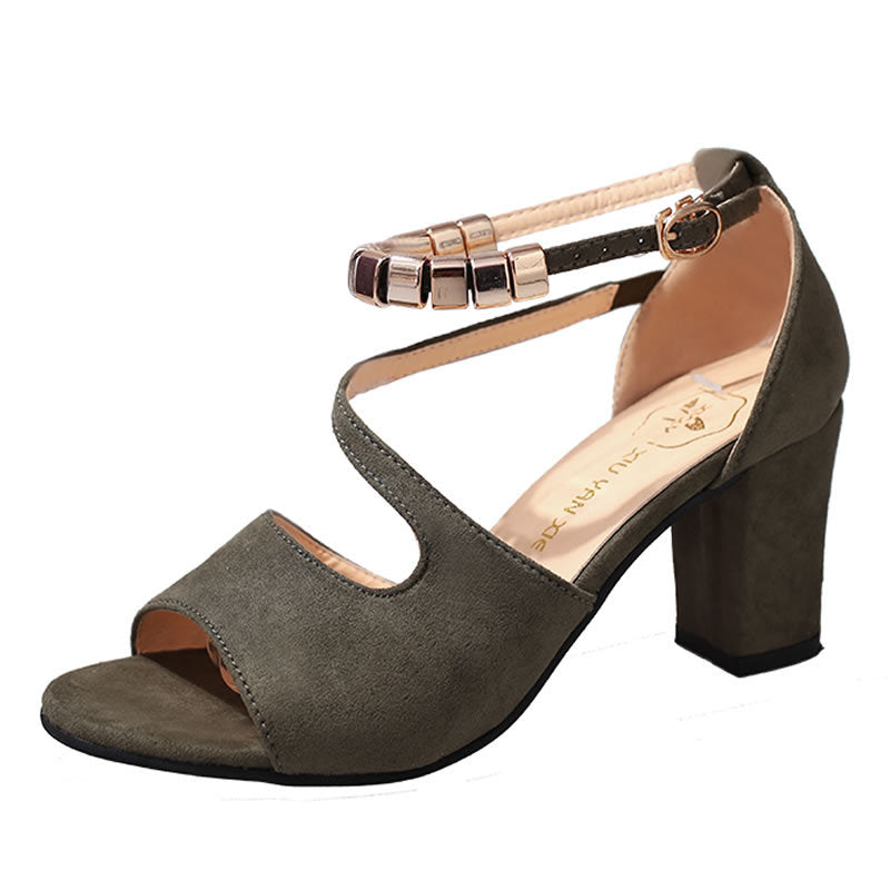 One Word Buckle  Toe Sandals Women Korean Style Thick Heel