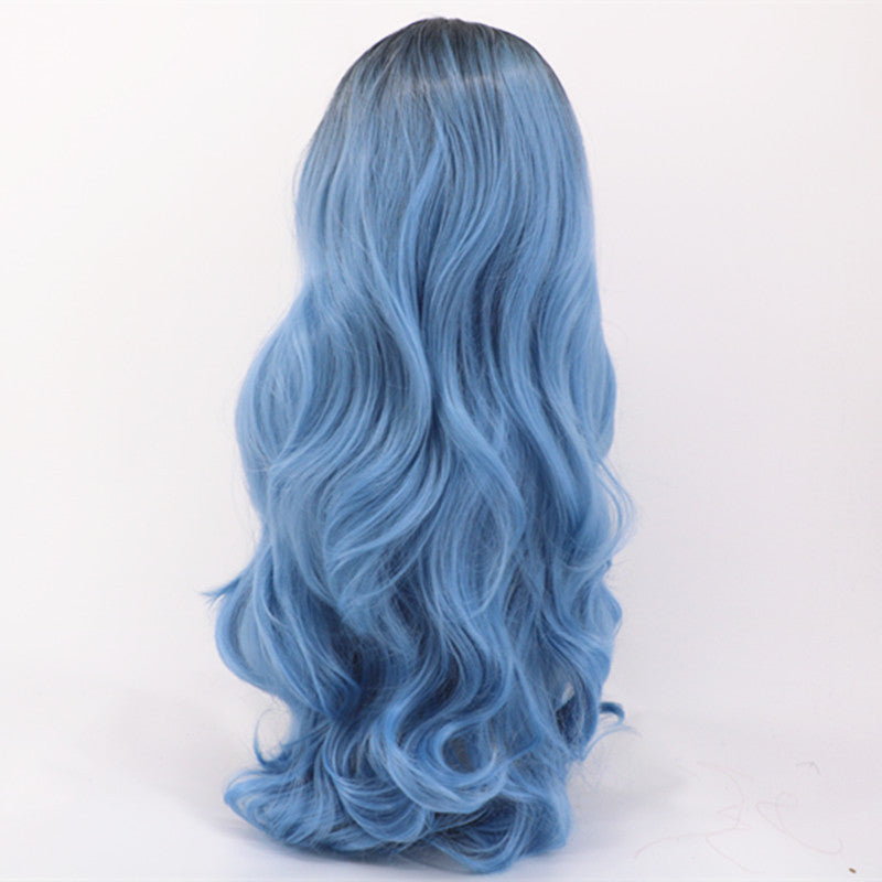 Ladies Black And Blue Gradient Long Curly Hair, High Temperature Silk