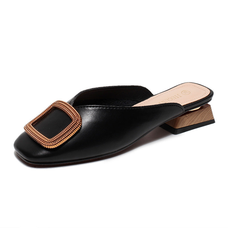 Baotou Half Slippers Women's SquareToe All-match SingleShoes