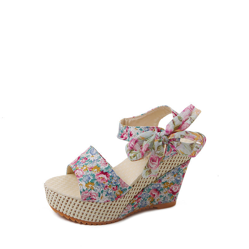 New High Heeled Sandals Women's Thick Soled Wedge Bow Knot Women's Sandals