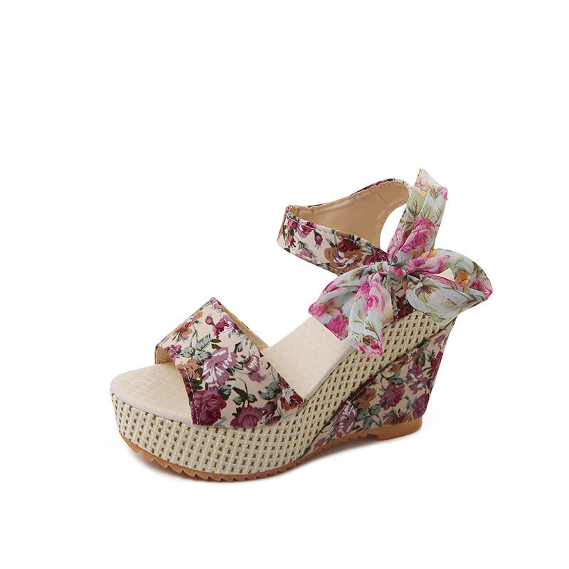 New High Heeled Sandals Women's Thick Soled Wedge Bow Knot Women's Sandals