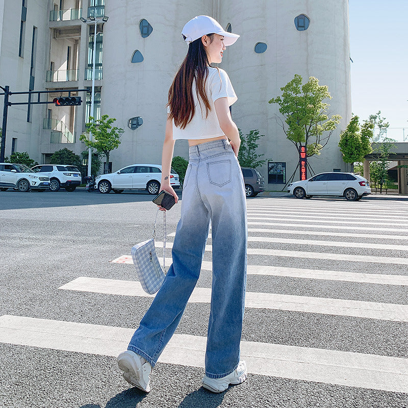 Color Upper Body Big Beautiful Summer Blue Gradient Straight Cow Trousers