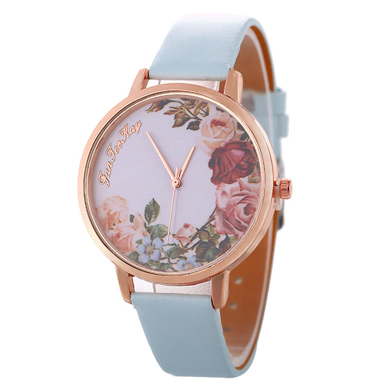 Personalized Peony Flower Trend Korean Style Simple Belt Women's Watch