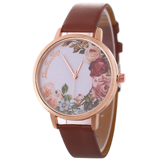 Personalized Peony Flower Trend Korean Style Simple Belt Women's Watch