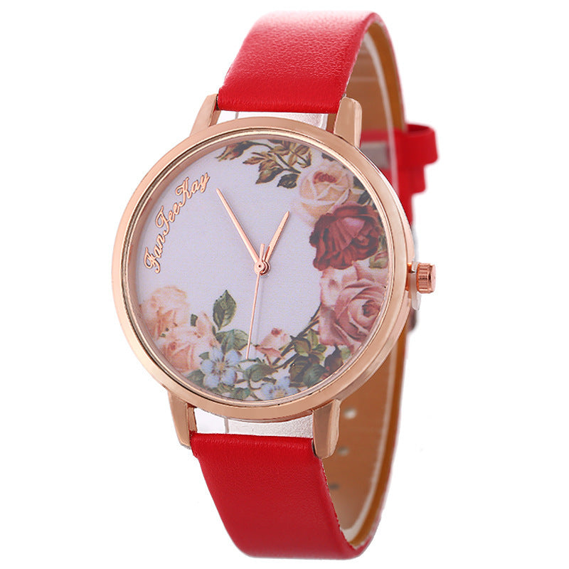 Personalized Peony Flower Trend Korean Style Simple Belt Women's Watch