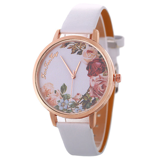 Personalized Peony Flower Trend Korean Style Simple Belt Women's Watch