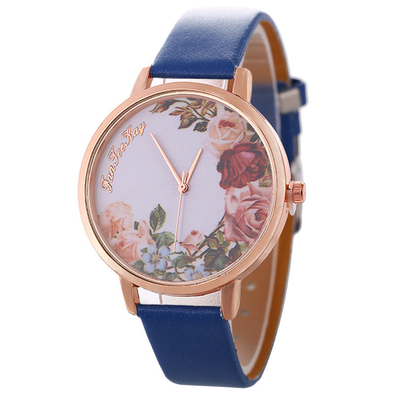 Personalized Peony Flower Trend Korean Style Simple Belt Women's Watch