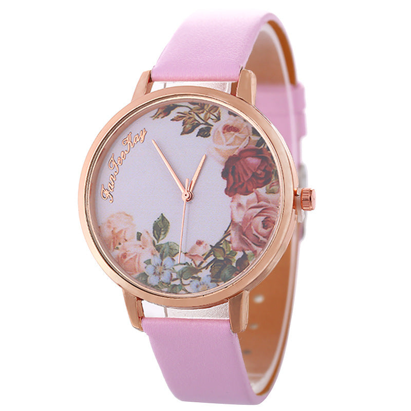 Personalized Peony Flower Trend Korean Style Simple Belt Women's Watch