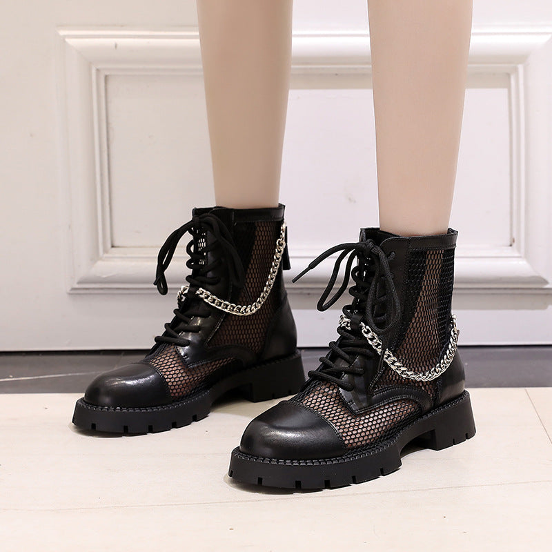 Fashion Hollow Breathable Mesh Martin Boots