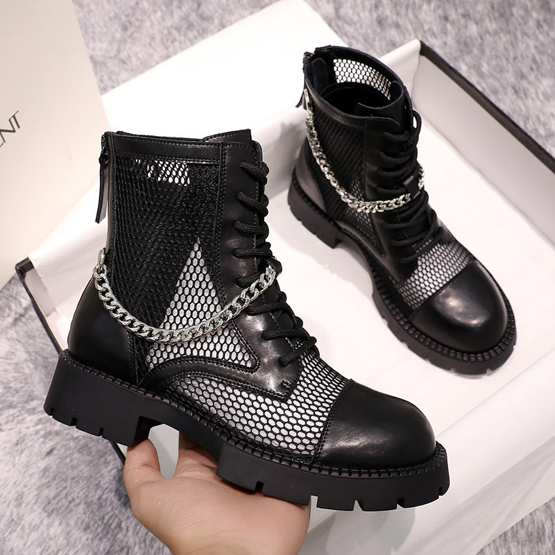 Fashion Hollow Breathable Mesh Martin Boots