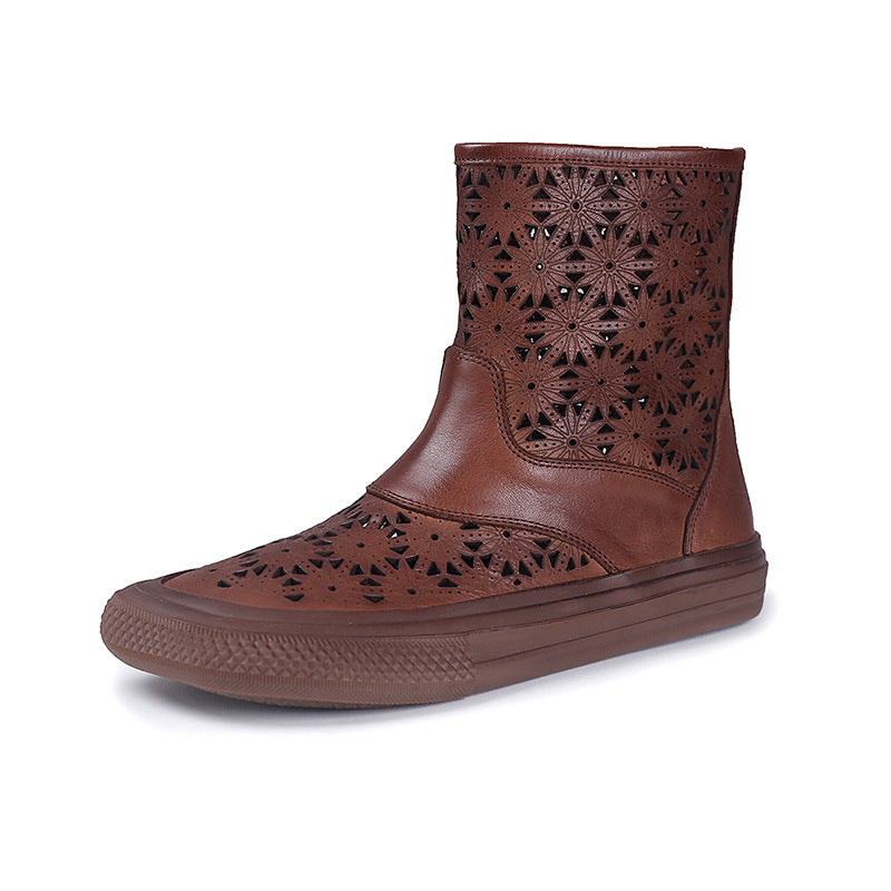 Retro First Layer Cowhide Hollow Hole Shoes
