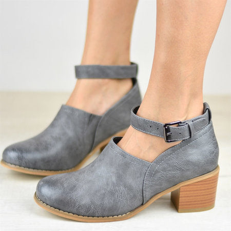 Thick Heeled Mid- Heel Retro Round Toe Women's Nude Boots