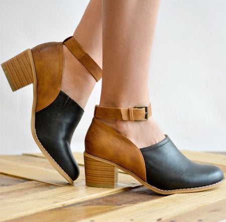 Thick Heeled Mid- Heel Retro Round Toe Women's Nude Boots