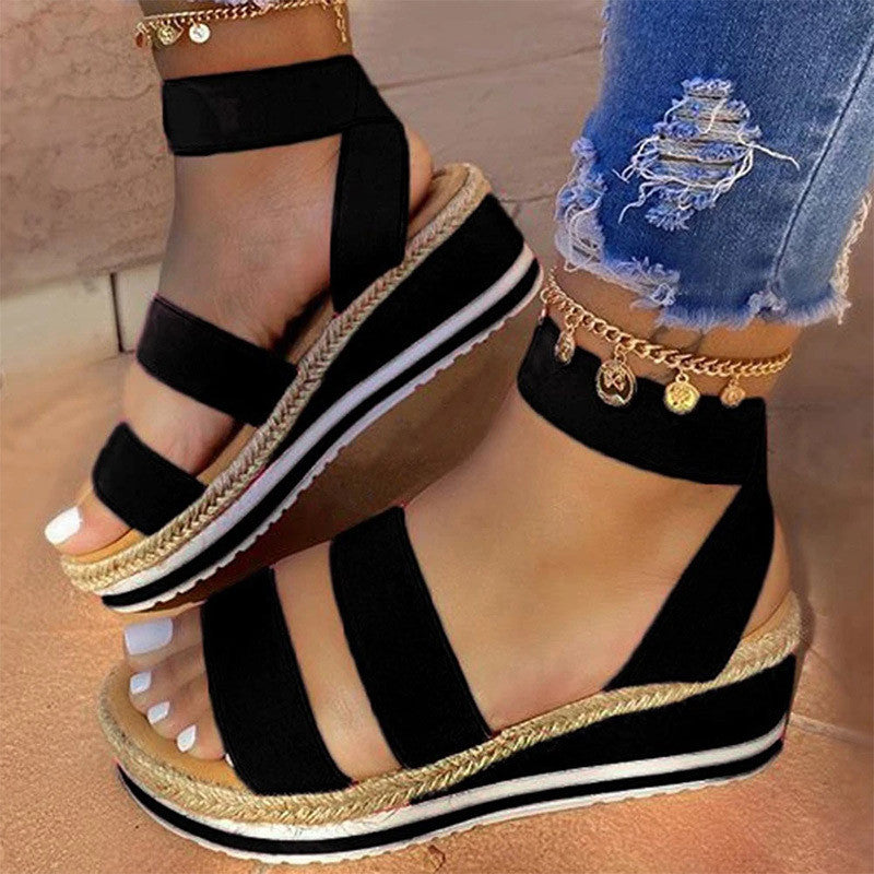 Platform Wedge Heel Color Matching Ladies Sandals Twine
