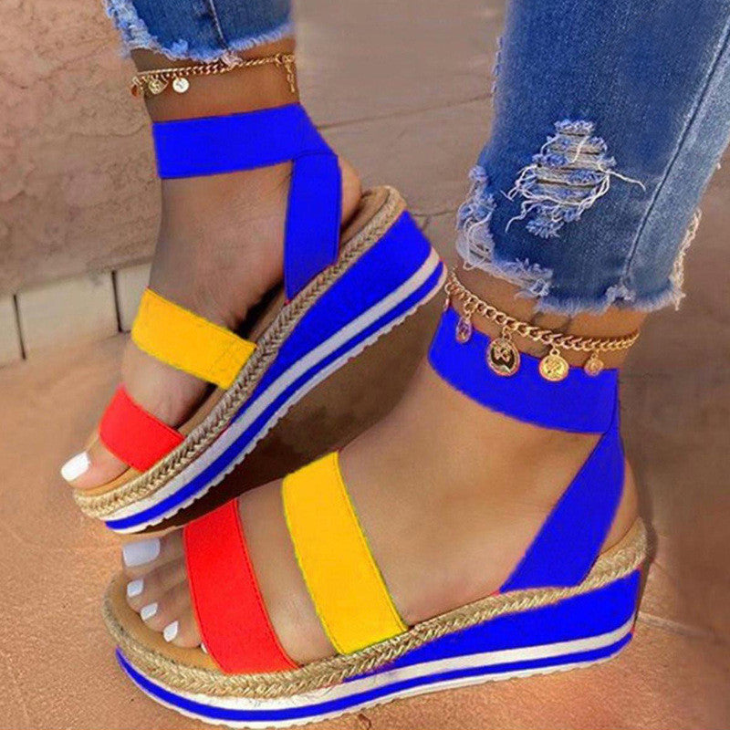 Platform Wedge Heel Color Matching Ladies Sandals Twine