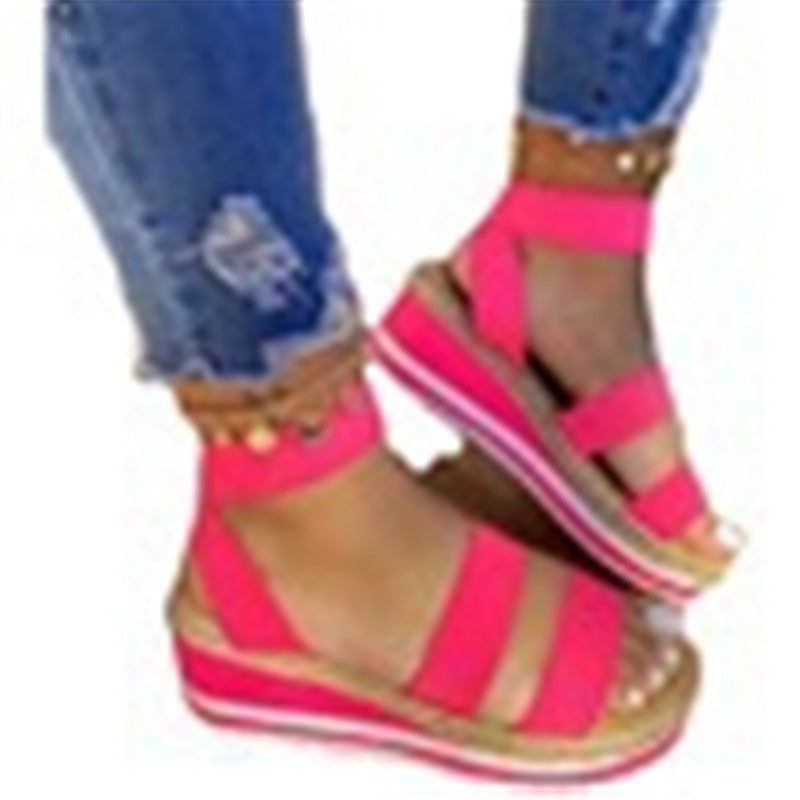 Platform Wedge Heel Color Matching Ladies Sandals Twine