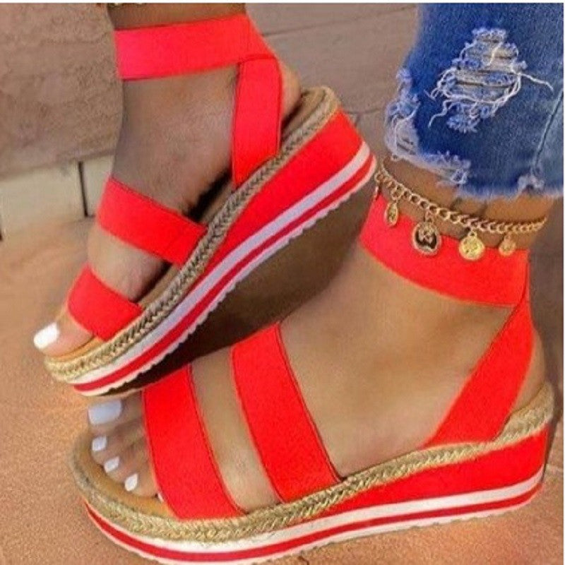 Platform Wedge Heel Color Matching Ladies Sandals Twine