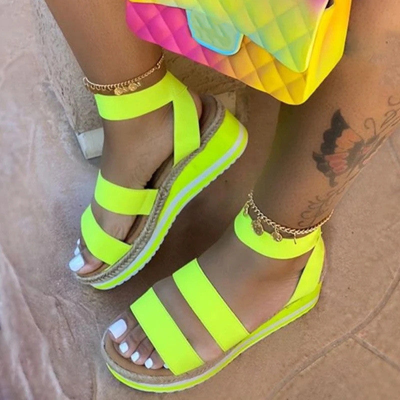 Platform Wedge Heel Color Matching Ladies Sandals Twine