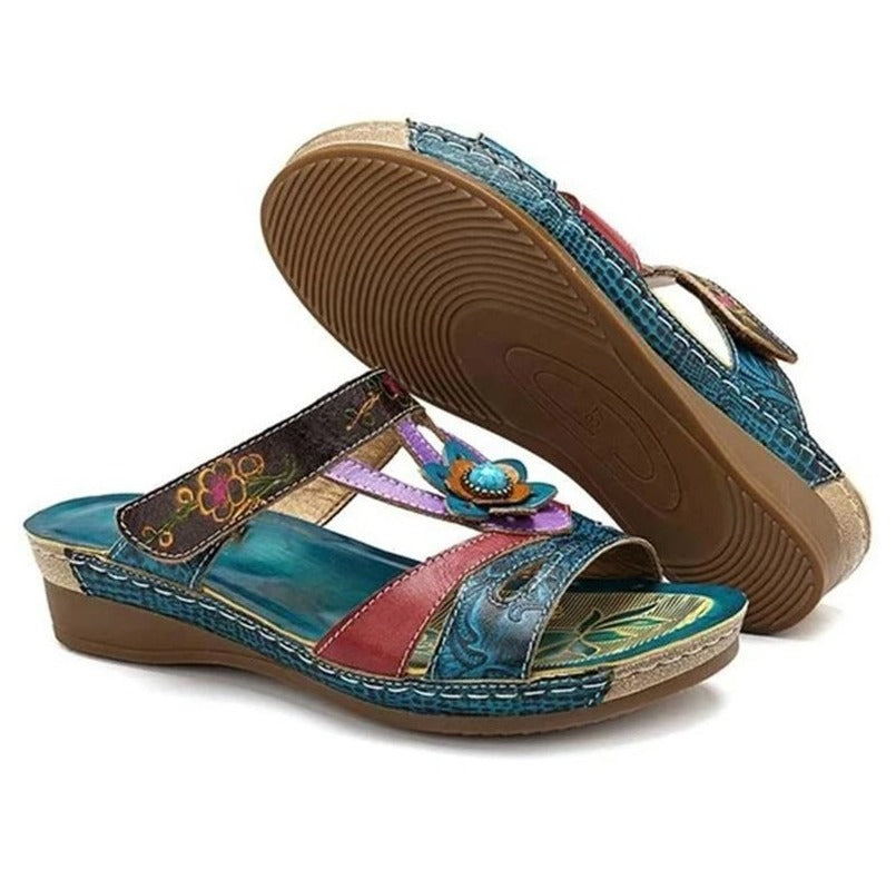 Ethnic Fish Mouth Color One Word Casual Women's Wedge Slippers