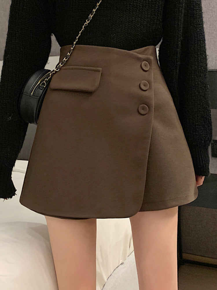 High Waist Pants Woolen Shorts Women's Spring New Casual Pants Irregular Straight Loose Slim Hakama