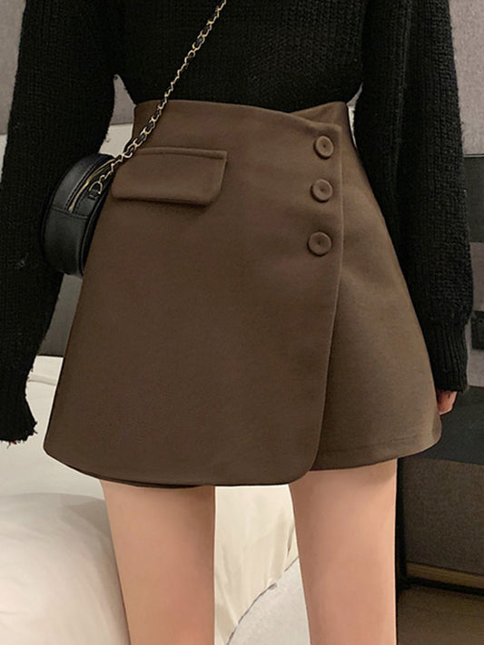 High Waist Pants Woolen Shorts Women's Spring New Casual Pants Irregular Straight Loose Slim Hakama