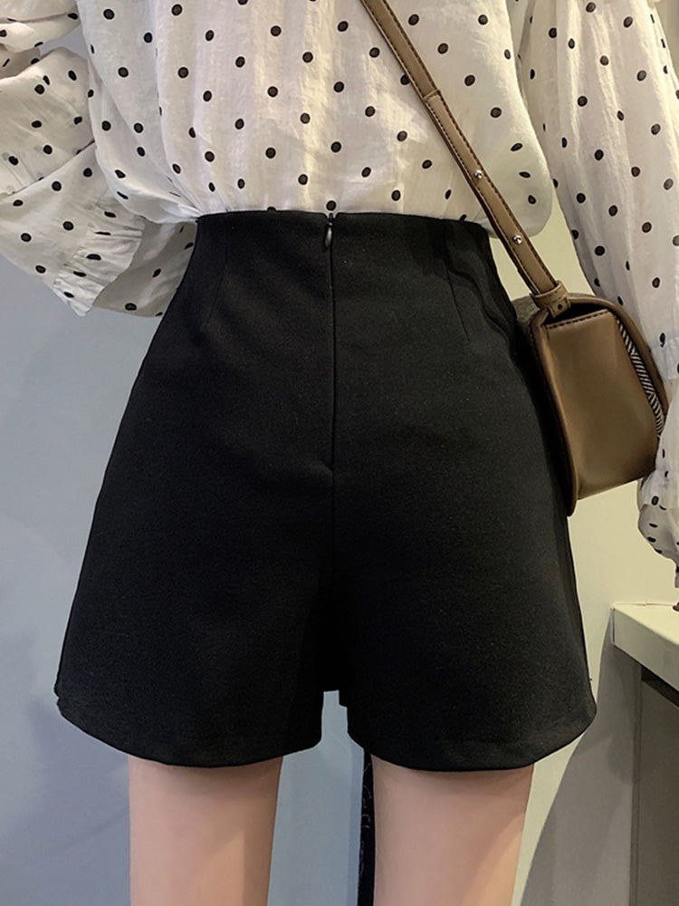 High Waist Pants Woolen Shorts Women's Spring New Casual Pants Irregular Straight Loose Slim Hakama