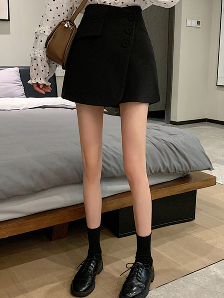 High Waist Pants Woolen Shorts Women's Spring New Casual Pants Irregular Straight Loose Slim Hakama