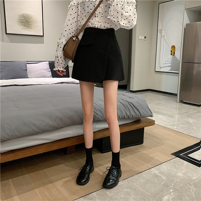 High Waist Pants Woolen Shorts Women's Spring New Casual Pants Irregular Straight Loose Slim Hakama