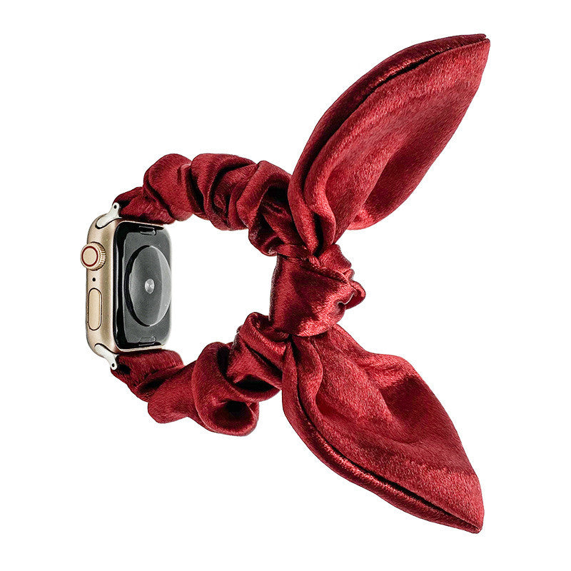 Compatible with Apple, Satin Bowknot Ear Hair Tie Strap Elastic Apple IWatch Watch Band