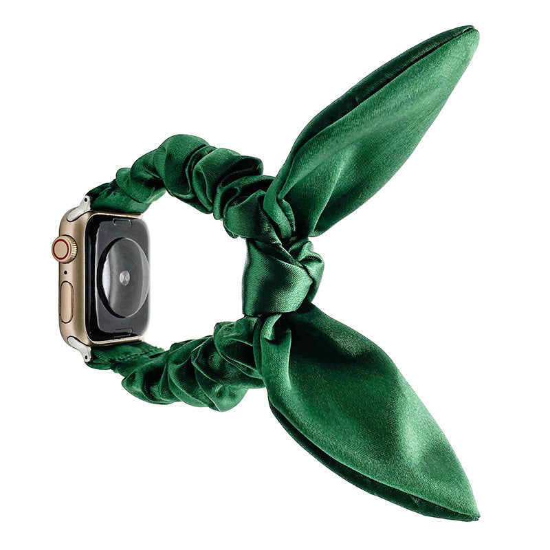 Compatible with Apple, Satin Bowknot Ear Hair Tie Strap Elastic Apple IWatch Watch Band