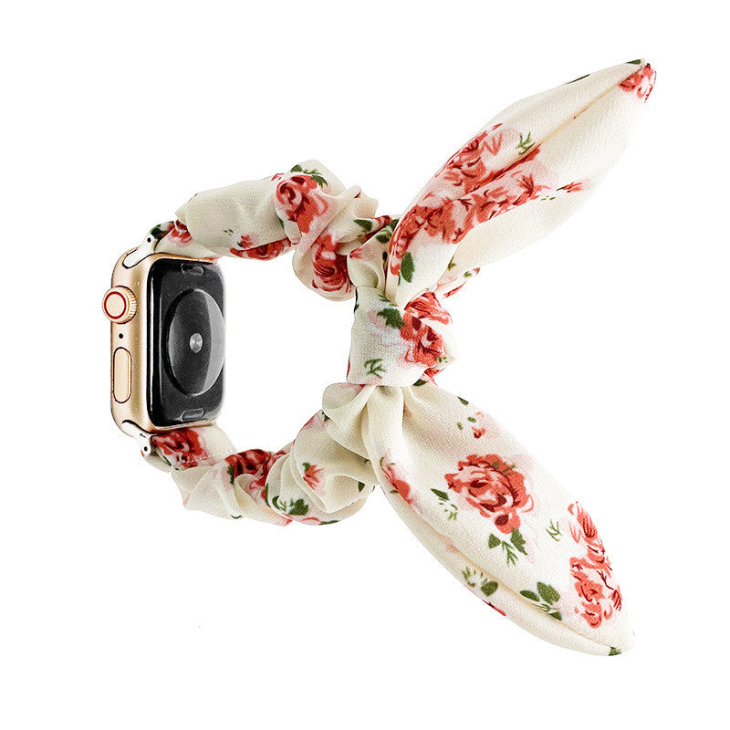 Compatible with Apple, Satin Bowknot Ear Hair Tie Strap Elastic Apple IWatch Watch Band