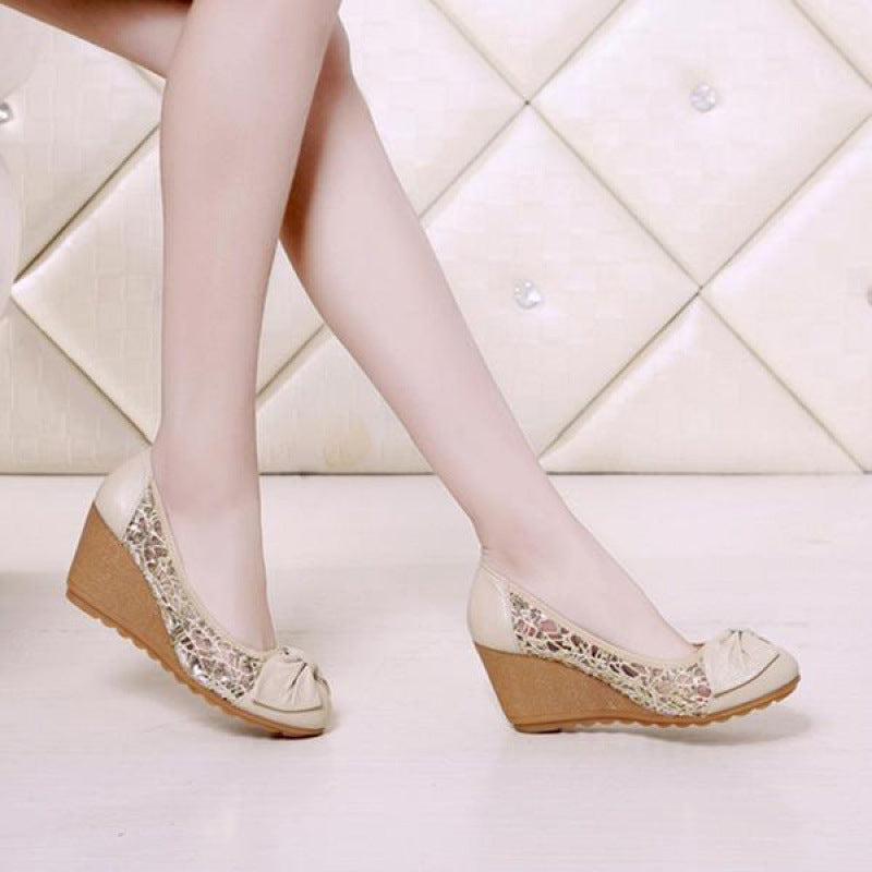 Style Slope Heel Thick-soled Heightening Sandals Breathable Hollow Flat Soft Bottom Hole Shoes