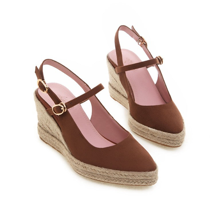 Women Shoes Platform Sandals Peep Toe High Wedges Heel Ankle Buckles Espadrilles