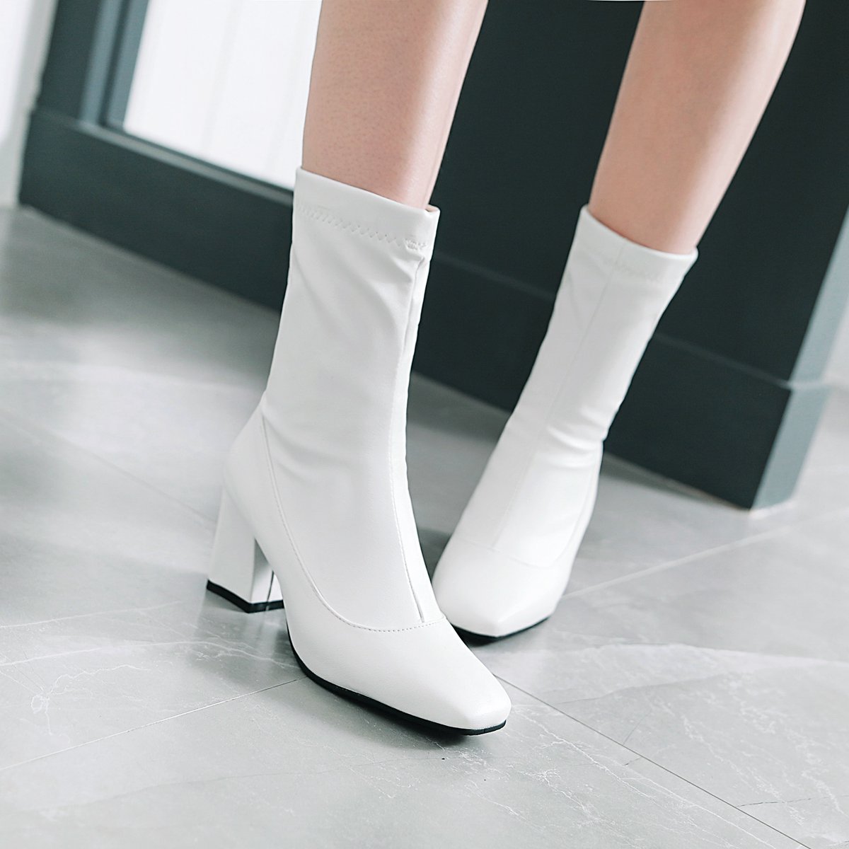 European And American Fall Winter Slim Square-Toe Stretch-Leg Boots