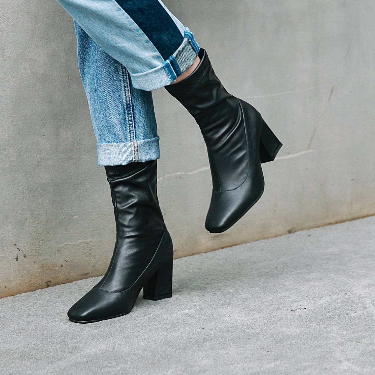 European And American Fall Winter Slim Square-Toe Stretch-Leg Boots