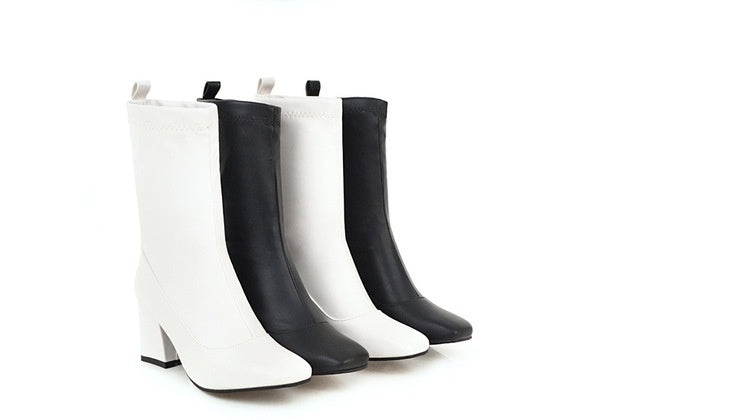European And American Fall Winter Slim Square-Toe Stretch-Leg Boots