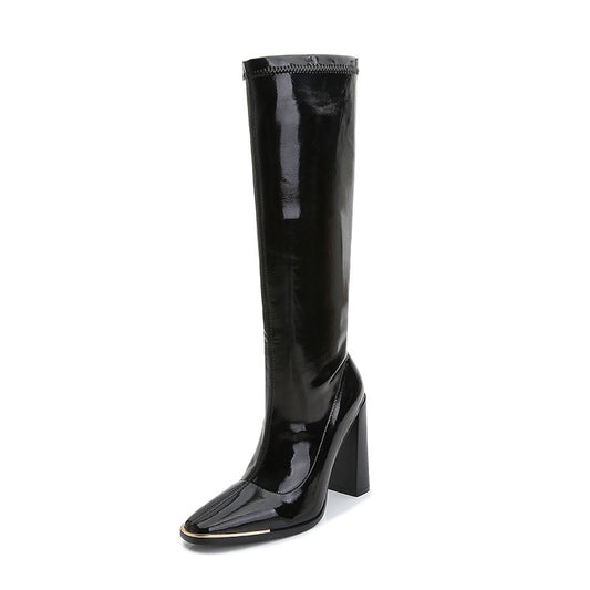 High-Tube Thick-Heeled Boots Children Winter Plus Velvet