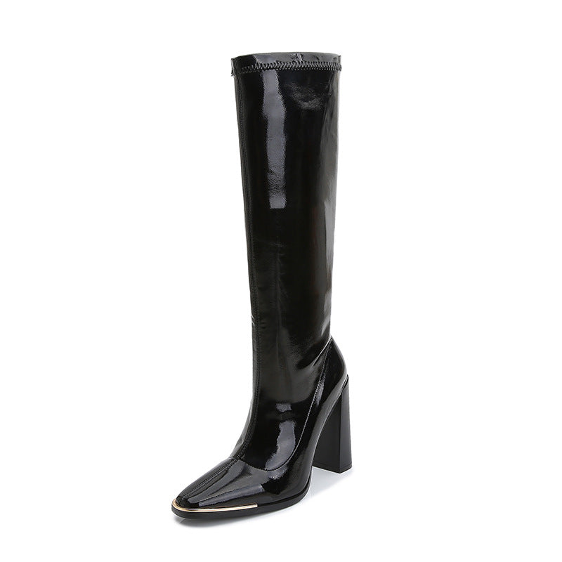 High-Tube Thick-Heeled Boots Children Winter Plus Velvet