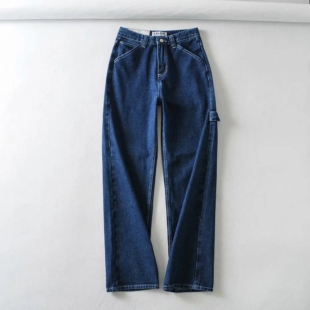 Women's High Waist Loose Slim Denim Trousers
