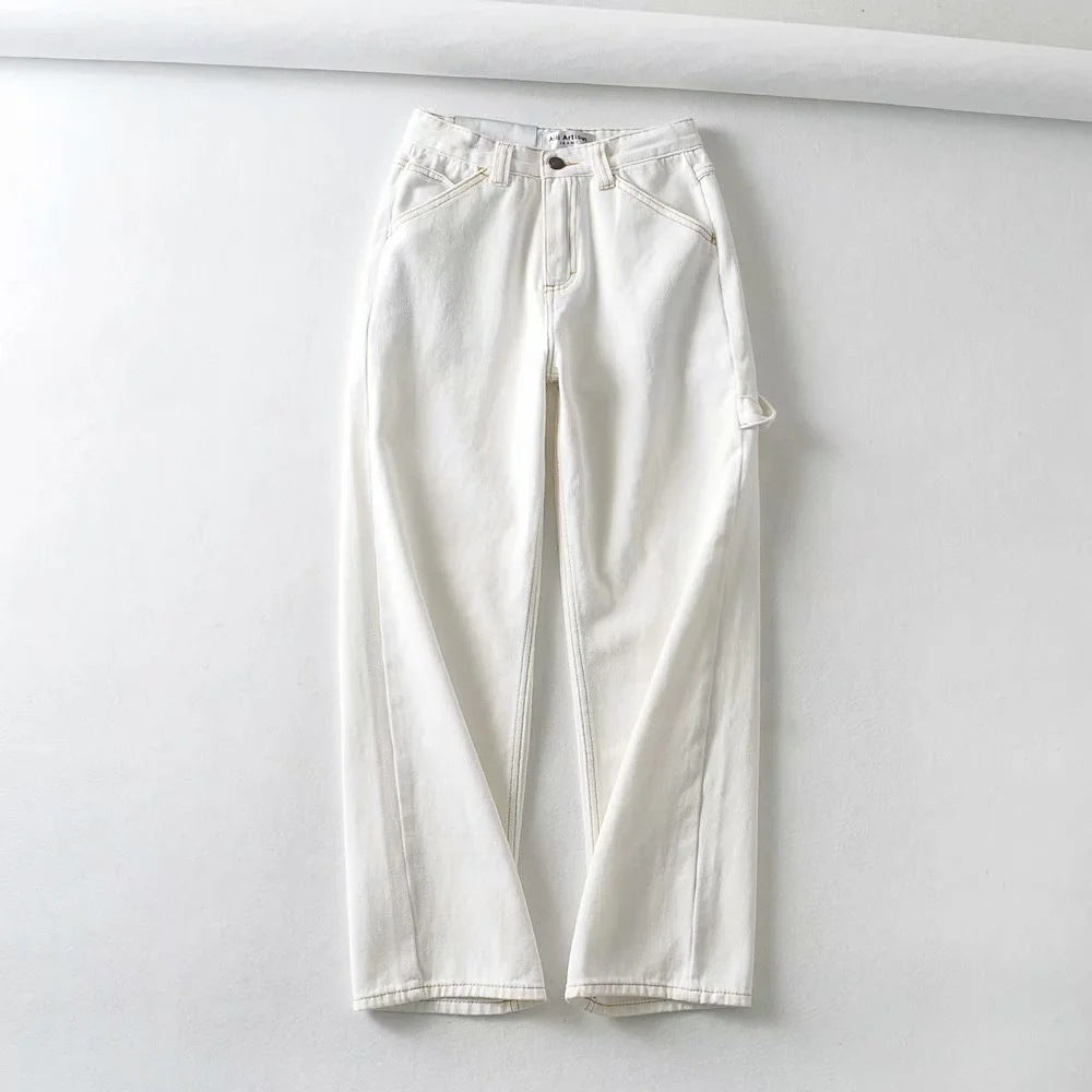 Women's High Waist Loose Slim Denim Trousers