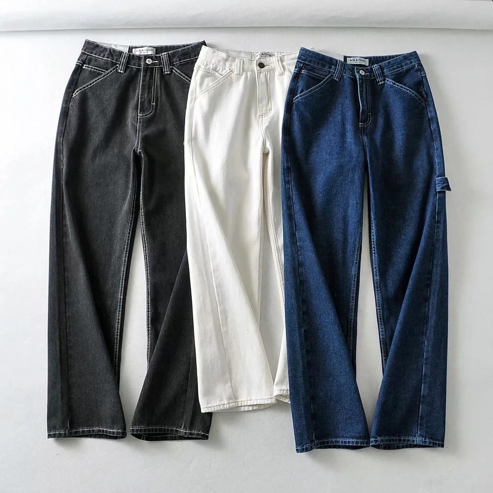 Women's High Waist Loose Slim Denim Trousers