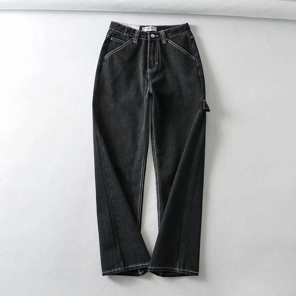 Women's High Waist Loose Slim Denim Trousers