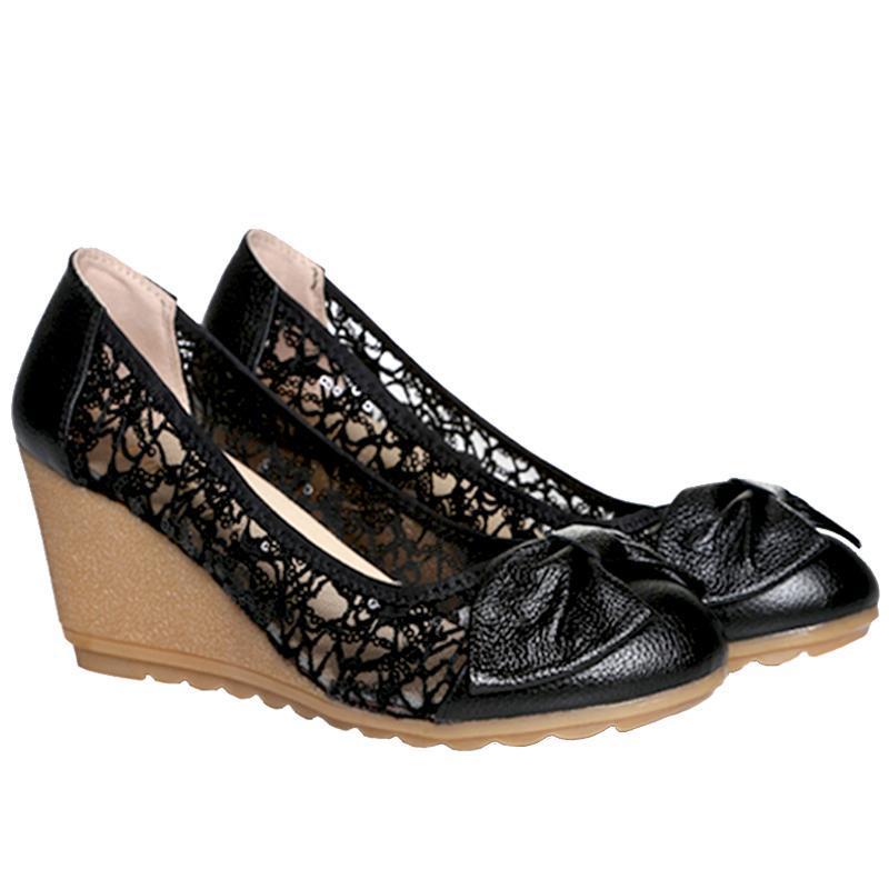 Style Slope Heel Thick-soled Heightening Sandals Breathable Hollow Flat Soft Bottom Hole Shoes