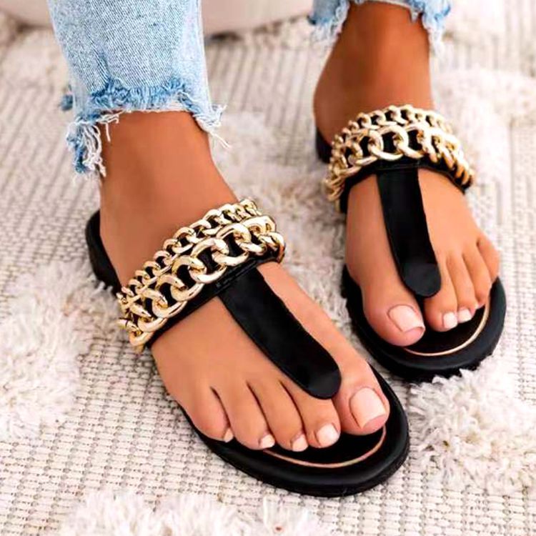 Round Head Flat Chain Slippers
