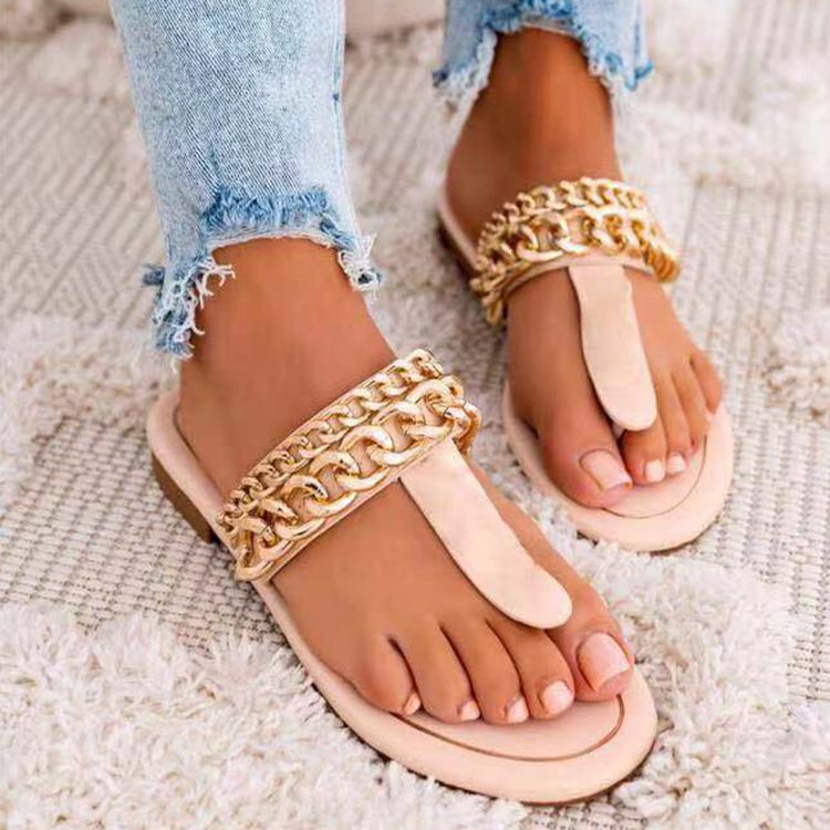 Round Head Flat Chain Slippers