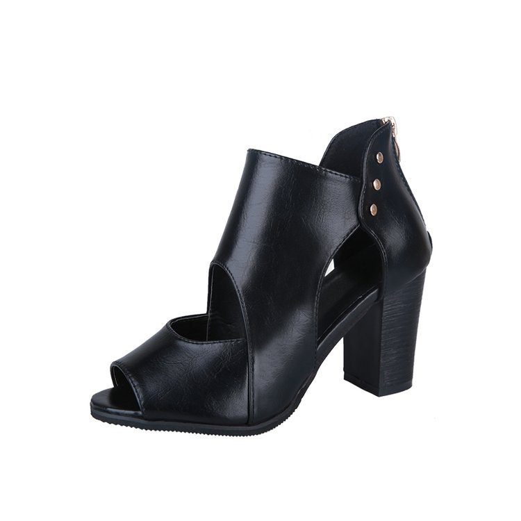 Large Size Sandals Women's Summer Thick Heel Zipper Sandals